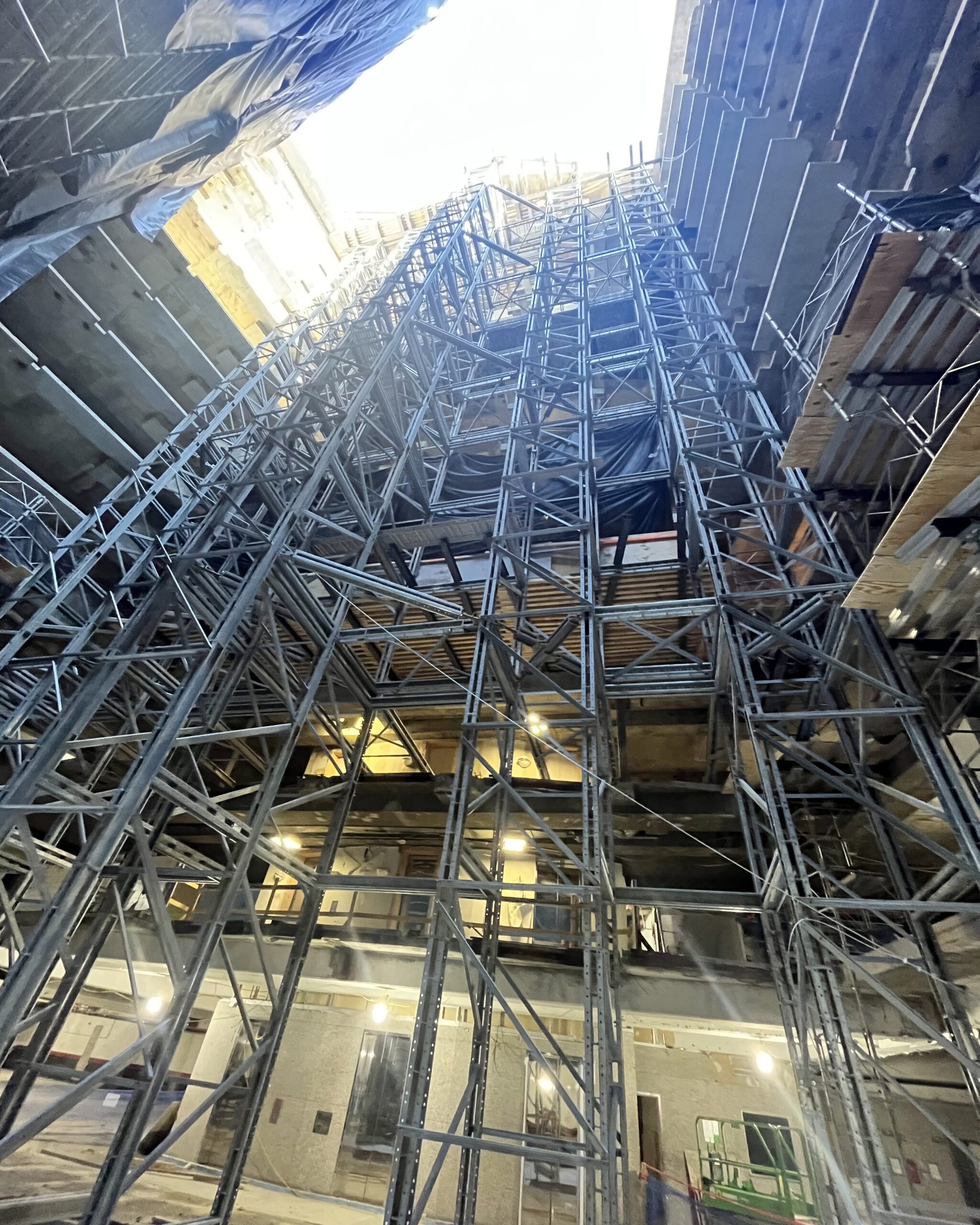 Shoring and bracing in the atrium during demolition